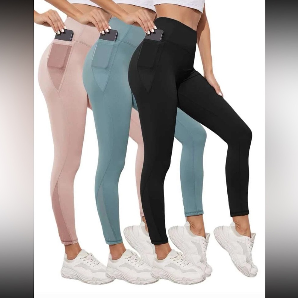 Breathable 3pcs sports leggings with phone pockets - Picture 4 of 5